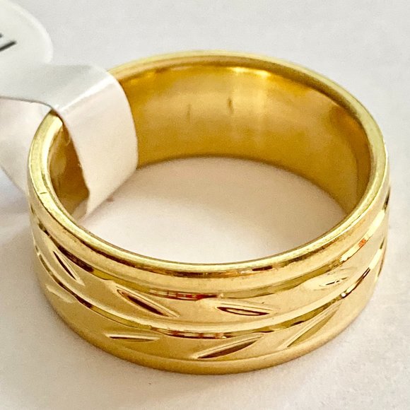 Stainless Steel Embossed Band Ring Gold Mens Womens Size 9 10 11 12 Eternity - Picture 11 of 11